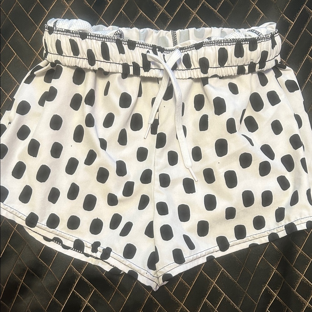 Black & White Polka Dot Athletic Shorts - Picture 2 of 5